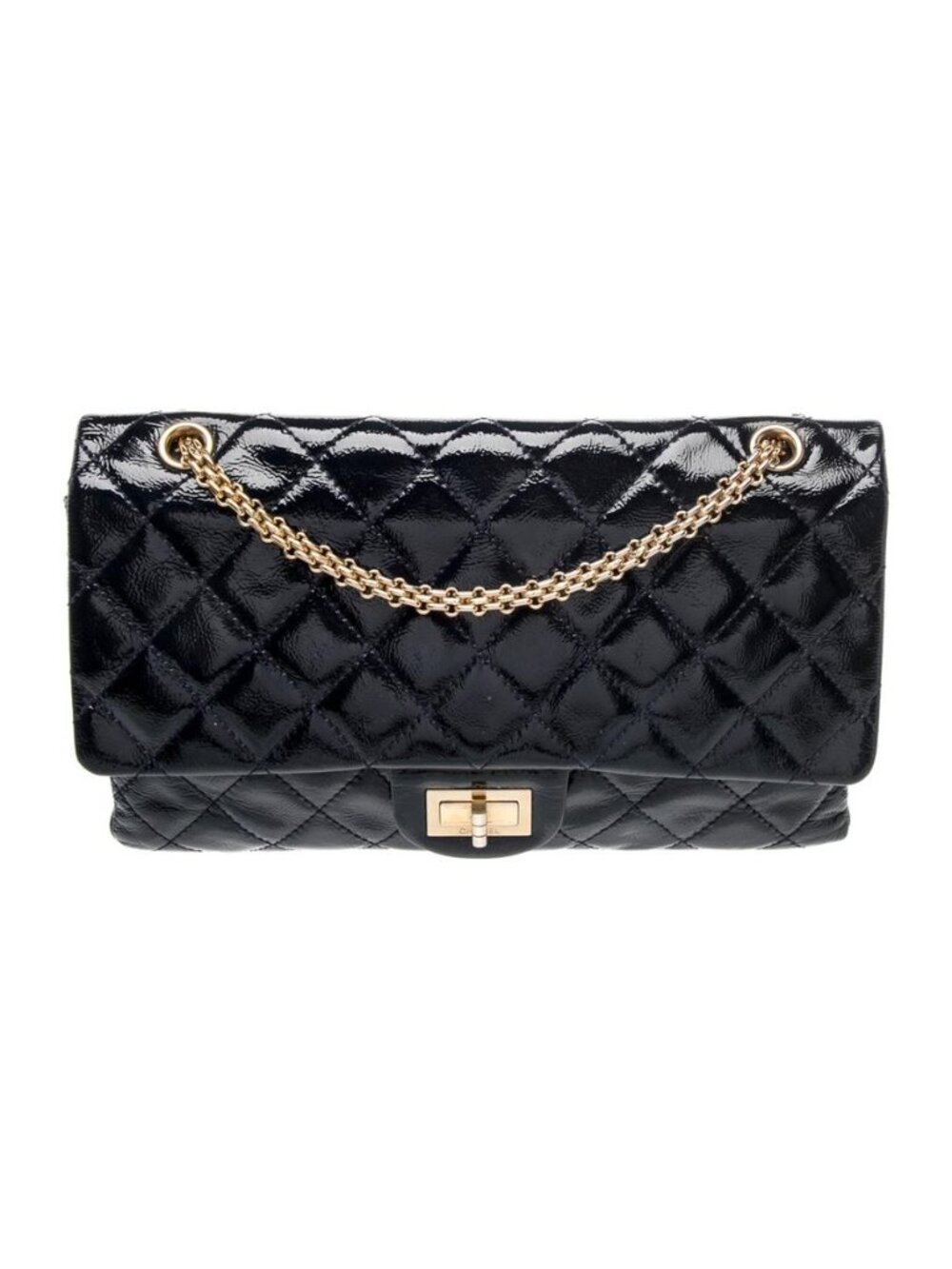 Chanel Reissue 227 Double Flap Black Patent Leather Shoulder Bag